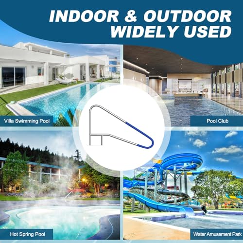 Oswerpon Pool Handrail, 54" x 36" Pool Railings for Inground Pools, 304 Stainless Steel Pool Handrails with Blue Nylon Grip Cover & Inflatable Float Hammock, Quick Mount Accessory Included