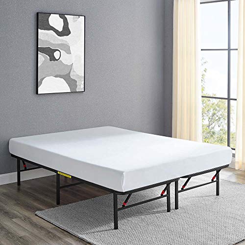 Amazon Basics Foldable Metal Platform Bed Frame, Tool-Free Setup, Queen Size, 14" High, Steel Support, Black