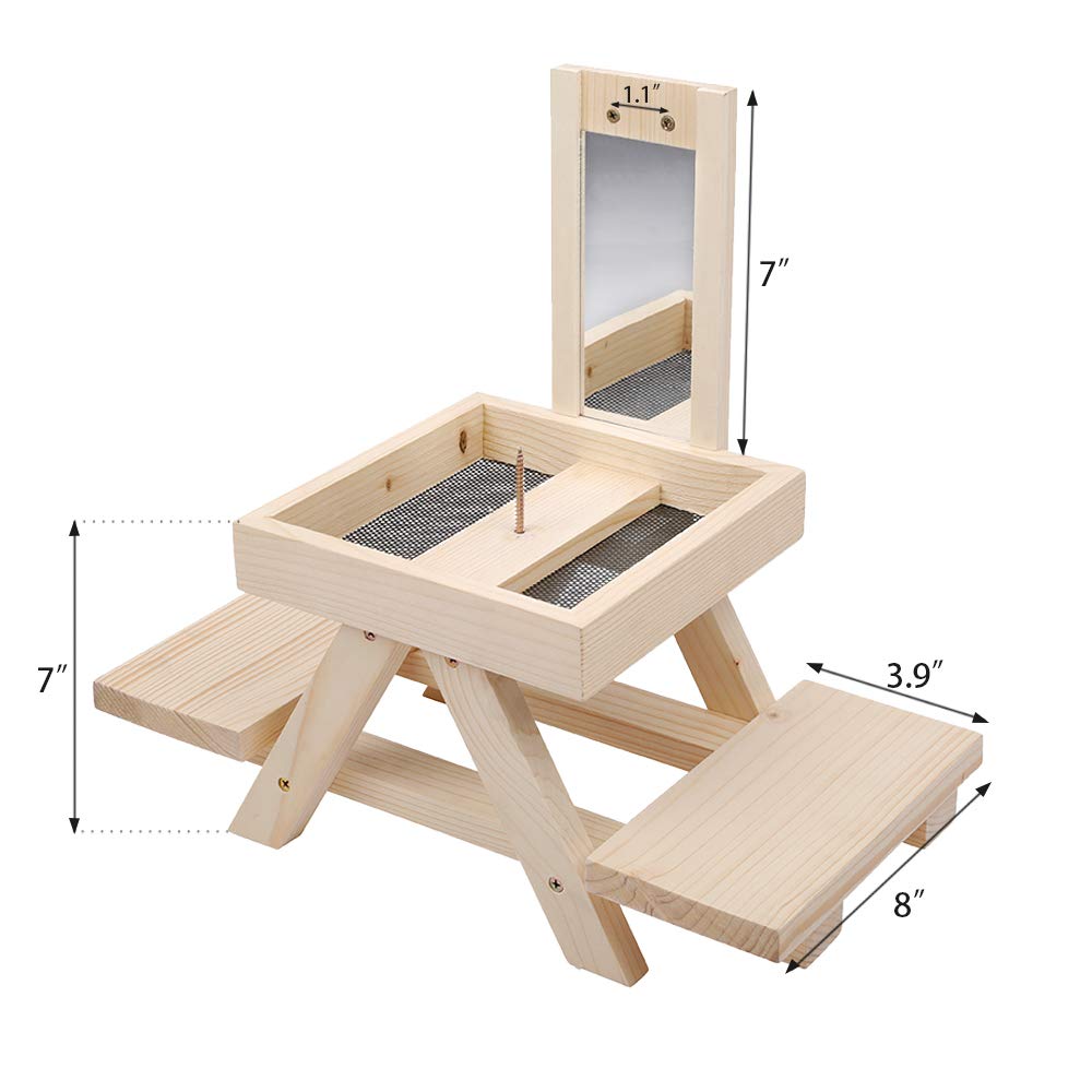 Solution4Patio Expert in Garden Creation Adorable Squirrel Feeder Picnic Table Shaped with Mirror, Corn Cob Holder and Snack Mesh Tray, for Fruit, Nuts, Peanut Butter Treats, Eay to Install