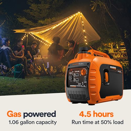 Generac 7153 GP3300i 3,300-Watt Gas-Powered Portable Inverter Generator - Lightweight Design - USB Ports for Mobile Device Charging - COsense Technology - CARB Compliant, Orange/Black