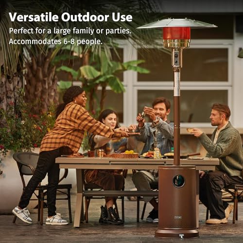 EAST OAK 48,000 BTU Patio Heater for Outdoor Use With Round Table Design, Double-Layer Stainless Steel Burner and Wheels, Outdoor Patio Heater for Home and Commercial, Bronze, 31.9" x 31.9" x 86.6"