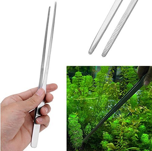 LGEGE 2pcs Long Handle Stainless Steel Straight and Curved Tweezers Nippers for Garden, Kitchen, Indoors and Outdoors