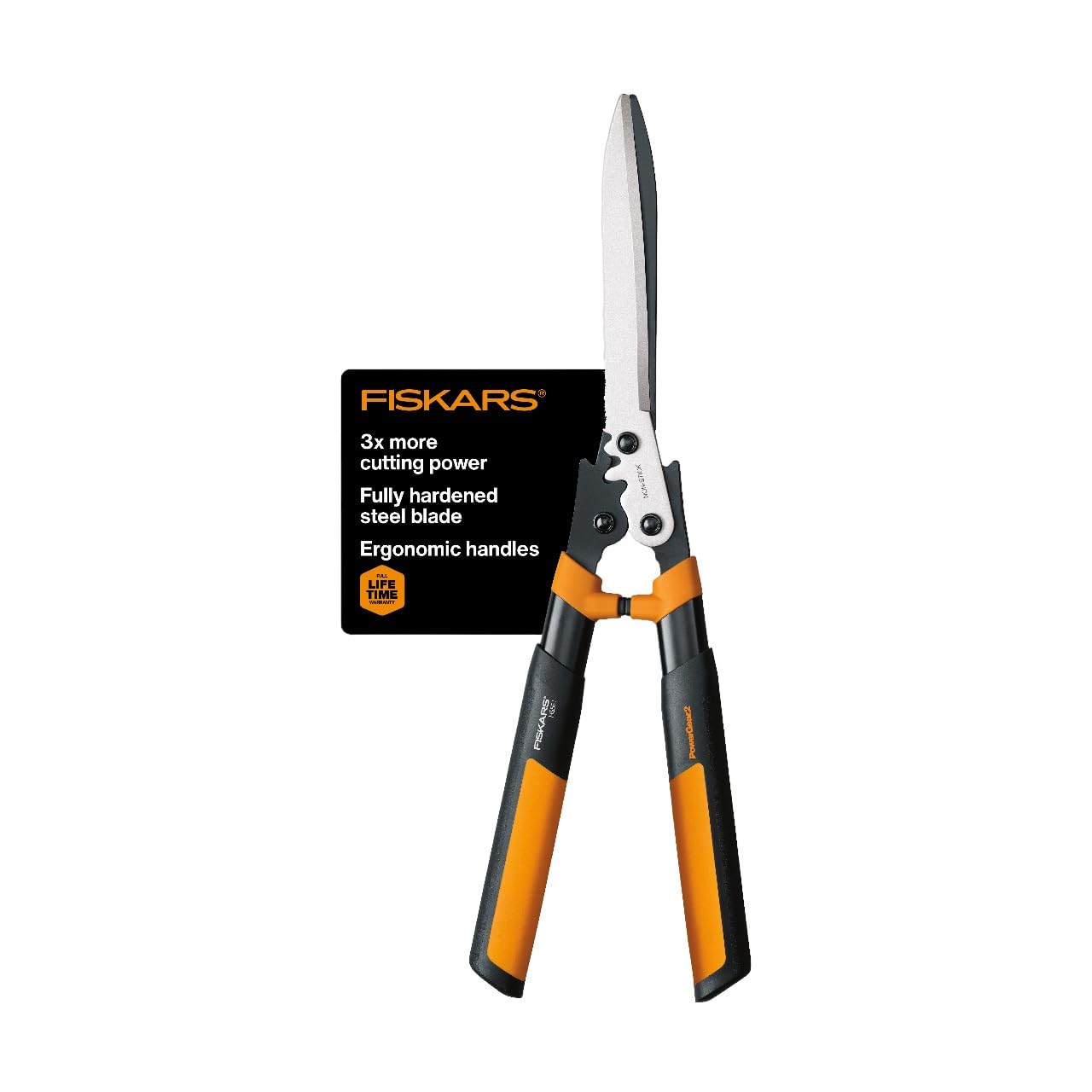 Fiskars 23-Inch Hedge Shears, Bush Trimmer with PowerGear2 Design That Provides 3X More Power on Every Cut, SoftGrip handles with Shock-Absorbing Bumpers