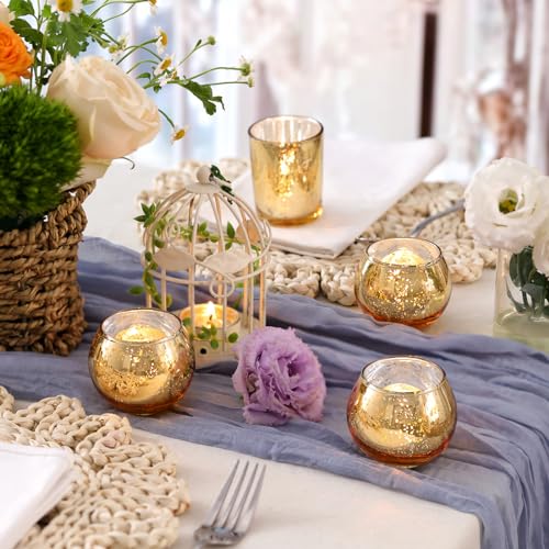 Volens Round Gold Votive Candle Holders, Mercury Glass Candle Holder Set of 12