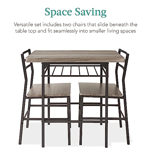 Best Choice Products 3-Piece Modern Dining Set, Space Saving Dinette for Kitchen, Dining Room, Small Space w/Steel Frame, Built-in Storage Rack - Gray