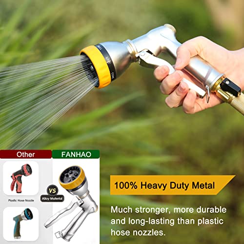 FANHAO Garden Hose Nozzle Sprayer, 100% Heavy Duty Metal Water Hose Sprayer with 7 Spray Patterns, High Pressure Spray Nozzle for Watering Plants & Lawns, Washing Cars & Pets