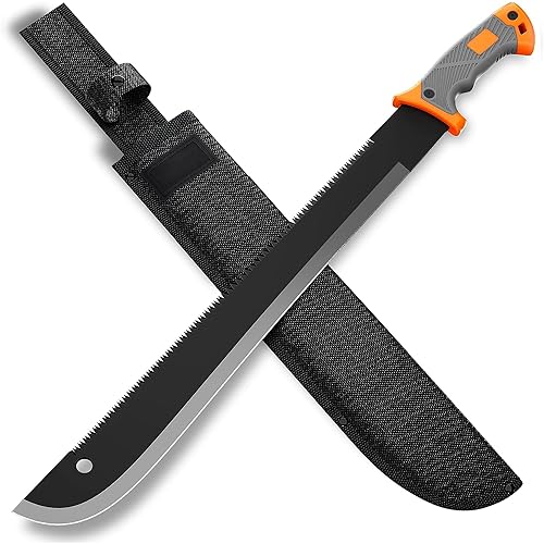 Machete with Saw - 25” Heavy Duty Tool & Sheath - Ergonomic No-Slip Handle - Survival Knife with Serrated Blade - Machetes for Bushcraft Outdoor Hunting Garden Cutting Trees and Yard Work 13153