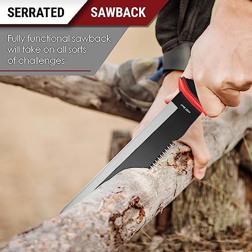 Machete with Saw - 17” Heavy Duty Tool & Sheath - Ergonomic No-Slip Handle - Survival Knife with Serrated Blade - Machetes for Bushcraft Outdoor Hunting Garden Cutting Trees and Yard Work 111084