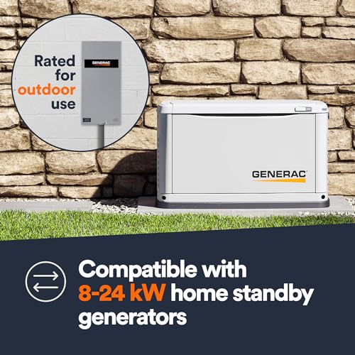 Generac RXSW200A3 200 Amp Single Phase Generator Automatic Transfer Switch - Service Entrance Rated - NEMA 3R Outdoor Rated Aluminum Enclosure - Power Management for Indoor and Outdoor Use