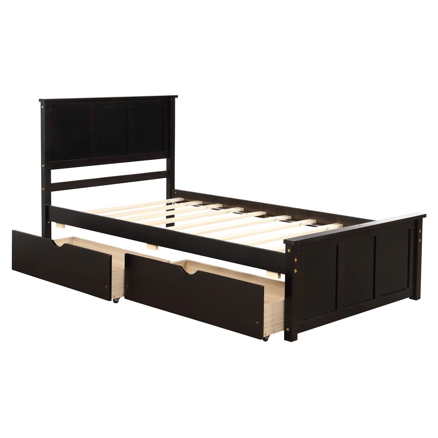 Twin Bed with Drawers,Wood Platform Bed Frame with Headboard and Footboard Wooden Captain Bed for Boys, Girls, Kids, Teens, Espresso