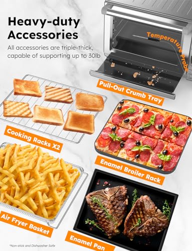 Nuwave Bravo Pro Smart Toaster Oven Countertop, True Air Fryer Combo w/Improved 100% Convection, 35% Crispier, 112 Presets, Customizable Pizza Zones, Integrated Probe, PFAS Free, 30QT, Stainless Steel