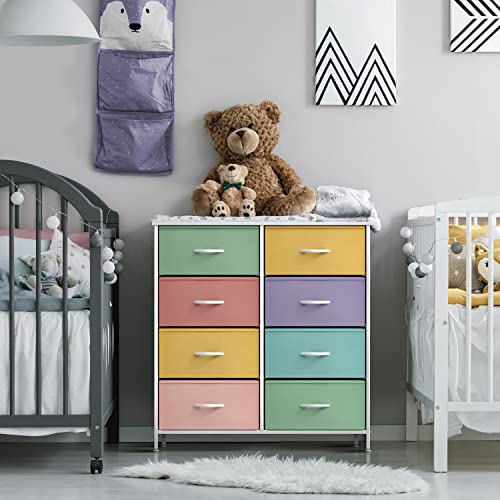 Sorbus Kids Dresser with 8 Drawers - Furniture Storage Chest Tower Unit for Bedroom, Hallway, Closet, Office Organization - Steel Frame, Wood Top, Tie-dye Fabric Bins (Pastel 1)