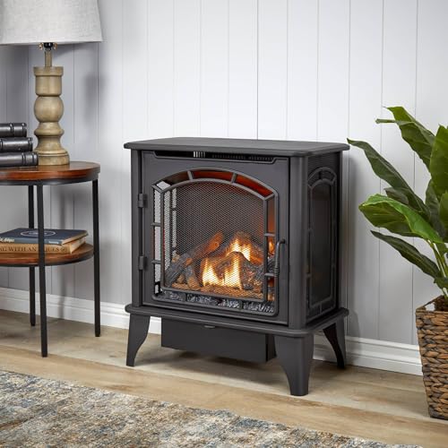 Bluegrass Living Panorama Vent Free Dual Fuel 3-Sided Gas Stove - 23,000 BTU, Remote Control, Black Finish - Model# BTSD23RT