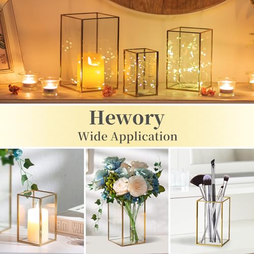 Glass Hurricane Candle Holder Large - Hewory 18pcs Gold Rectangle Flower Holders Centerpiece for Table, Tall Floor Square Pillar Candle Lantern for Wedding, Anniversary, Party, Fireplace, Dining Room