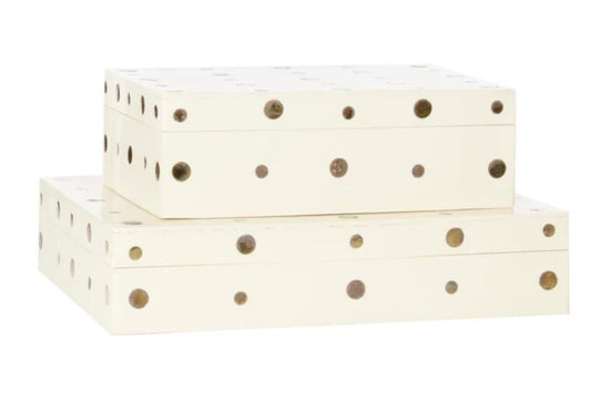 Alice Lane Penny Dot Box – Small Home Collection – Beige – Decorative – Inlaid Brass Dots – Office, Library, Living Room, Bathroom