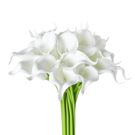 DuHouse 20Pcs Artificial Calla Lily Flower Real Touch Latex Flowers for DIY Wedding Bouquet Party Home Decor (Pure White)