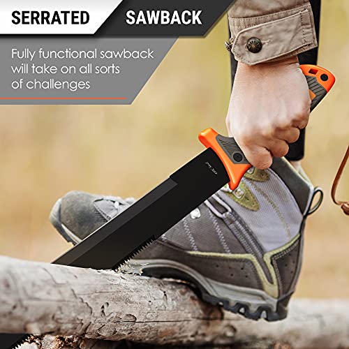 Machete with Saw - 25” Heavy Duty Tool & Sheath - Ergonomic No-Slip Handle - Survival Knife with Serrated Blade - Machetes for Bushcraft Outdoor Hunting Garden Cutting Trees and Yard Work 13153