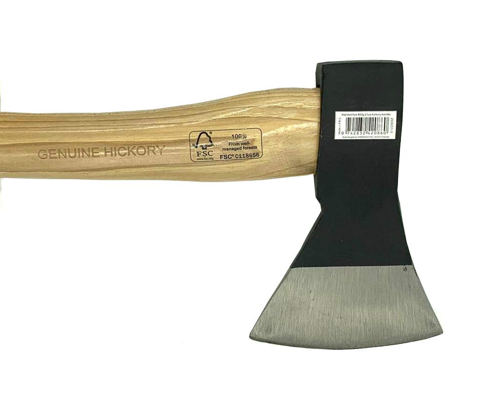 BRUFER 203651-3 Throwing Axe, Hatchet with Genuine Hickory Wood Handle - Suitable for Axe Throwing Competitions, Camping, Survival, Gardening and Chopping Wood, 600g, 21oz