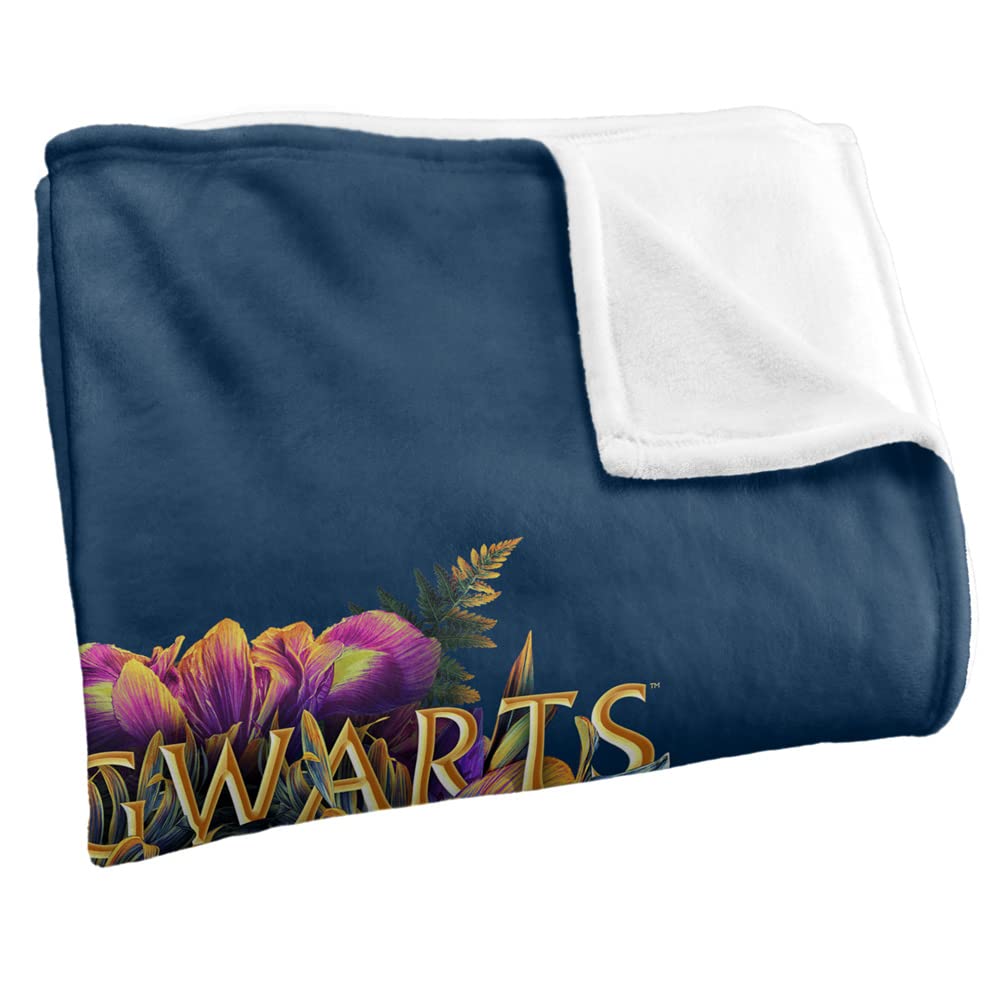 Harry Potter Hogwarts Multi-Colored Floral Crest Silky Touch Super Soft Throw Blanket 36" x 58",Hogwarts Multi-Colored Floral Crest, Blue