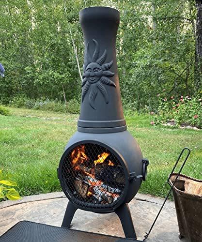 Sun Fire Outdoor Chiminea Fireplace by The Blue Rooster - Cast Aluminum Deck or Patio Firepit