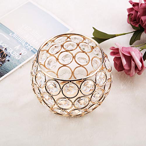 Center Pieces Decoration for Table, Candle Holder Candlestick Holders Artificial Weaving with Shining Crystal for Wedding (Gold)