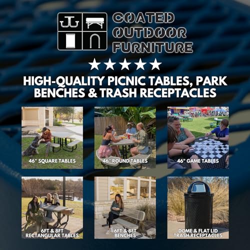 Coated Outdoor Furniture Heavy-Duty Portable Outdoor Picnic Table with Umbrella Hole, Expanded Metal Commercial-Grade Patio Dining Furniture Made in America (46" Round Top, Red)