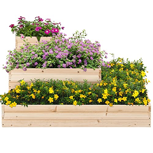 Yaheetech 3 Tier Wooden Raised Garden Bed 44.5'' L×44.5W×20.5×H, Horticulture Open-Bottom Planter Raised Garden Bed for Flowers/Herbs/Vegetables Planter Flower Box