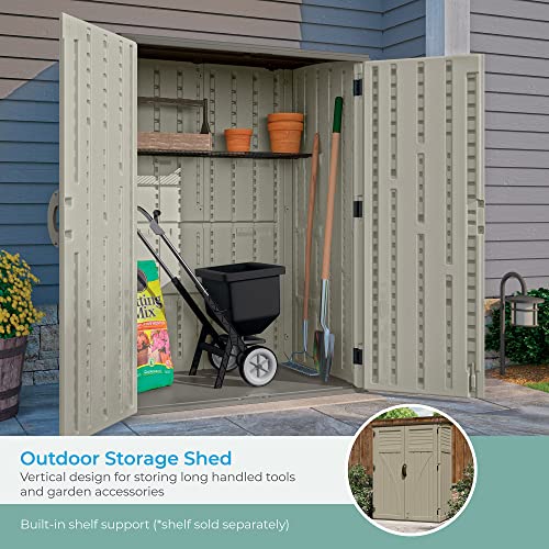 Suncast 54 Cubic Feet Vertical Storage Shed with Durable Plastic Construction, Multiple Wall Panels and Ample Space for Outdoor Storage