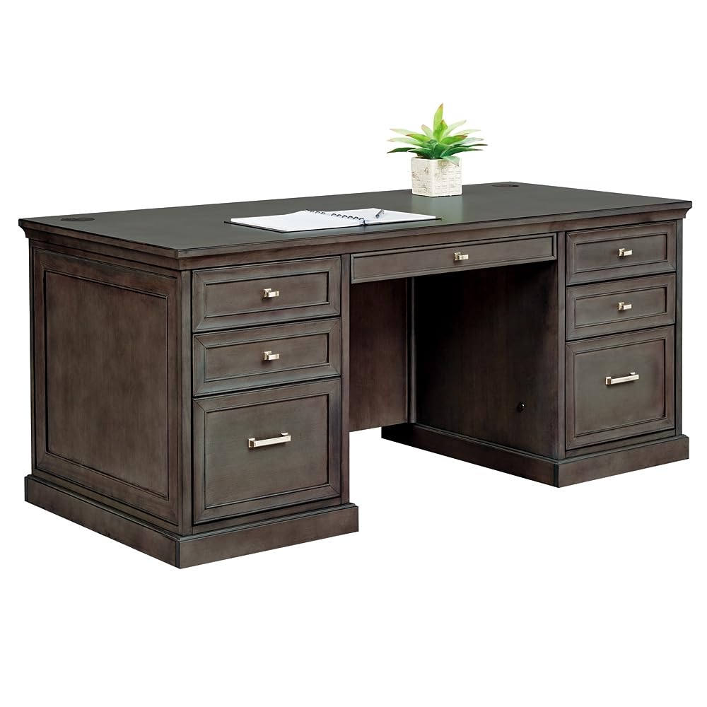 nbf signature series Statesman Double Pedestal Executive Desk - 68" W Chestnut Cherry Office Desk, Ergonomic Desk, Computer Desk, Working Desk, PC Desk for Home or Office