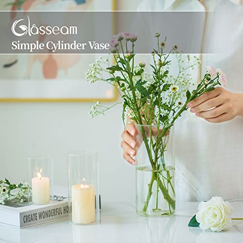 Glasseam Hurricane Candle Holder Set of 3, Glass Cylinder Candle Holders for Pillar Candles, Clear Cylinder Vases for Centerpieces Modern Floating Candle Vase for Flowers Wedding, 6''+7.8''+10''