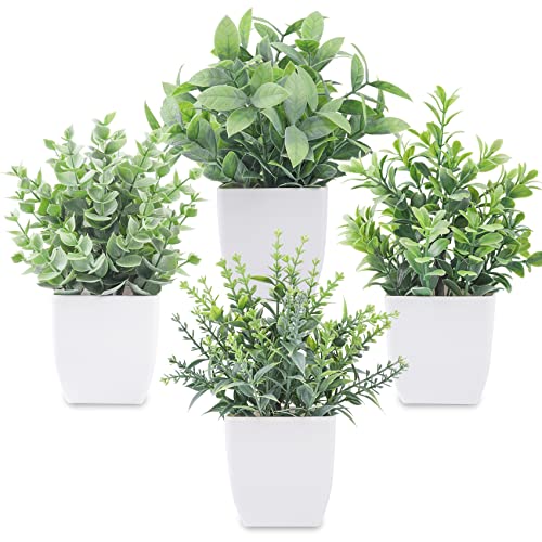 Der Rose 4 Pack Fake Plants Mini Artificial Greenery Potted Plants for Home Decor Indoor Office Table Room Farmhouse