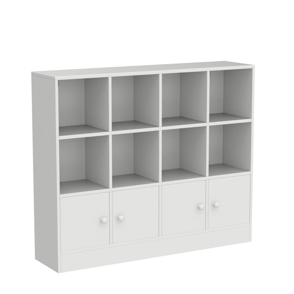 Cozy Castle White Wood Bookcase, 12 Cube Storage Organizer Shelf with 4 Doors, 3 Tier Storage Cabinet with Anti-Tilt Device for Bedroom, Living Room, Office