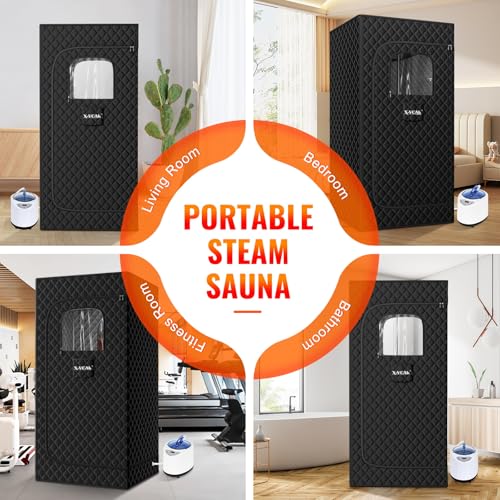 X-Vcak Portable Steam Sauna, Portable Sauna for Home, Sauna Tent Sauna Box with 2.6L Steamer, Remote Control, Folding Chair, 9 Levels, 2.6’ x 2.6’ x 5.9’