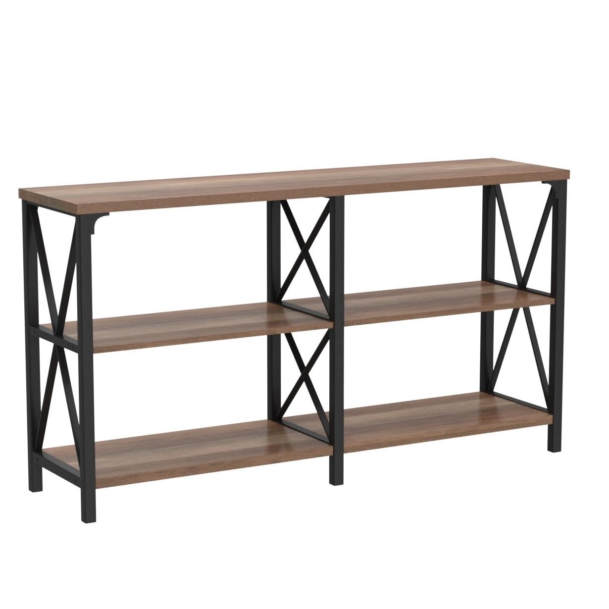 IBF Rustic Console Table, Industrial Wood and Metal Sofa Table, Hallway Entry Table for Home Living Room, Barnwood Foyer Accent Entryway Table with Retro Vintage Storage Shelf, Rustic Oak, 55 Inch
