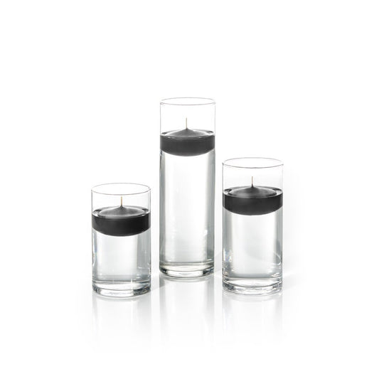 Yummi Set of 18 Floating Candles and Cylinder Vases - Black