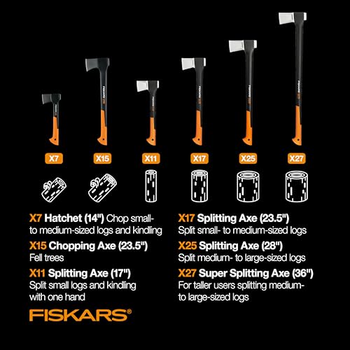Fiskars X25 Splitting Axe - Wood Splitter for Medium to Large Size Logs with 28" Shock-Absorbing Handle - Black/Orange