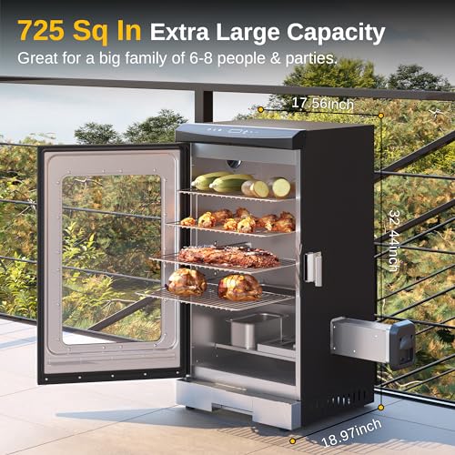 EAST OAK 30" Digital Electric Smoker, Outdoor Smoker with Glass Door and Meat Thermometer, 725 Sq Inches of Cooking with Remote, 4 Detachable Racks Smoker Grill for Party, Home BBQ, Night Blue