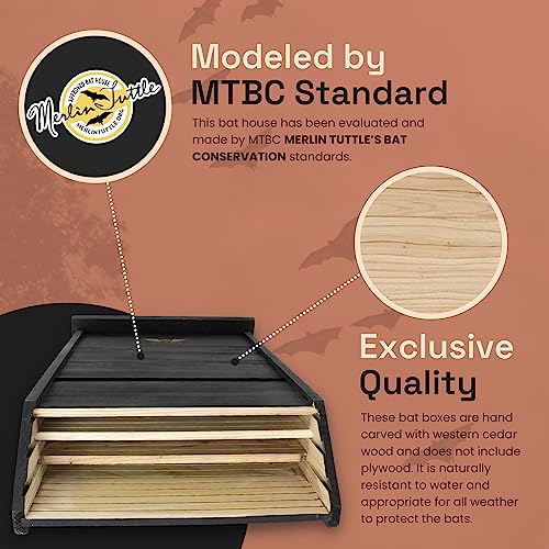 Big Bat Box- Large Bat House for Outdoors - MTBC Certified - 3 Chamber Bat Box for Outside - Artificial Bat Roost - Bat House Kit - Bat House for Hanging and Pole - WildYard