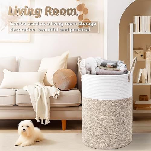 Artfeel Laundry Basket,Woven Cotton Rope Laundry Hamper,60L for Decor Storage of Dirty Clothes,Toys and Blankets in Bathroom,Baby Room and Living Room