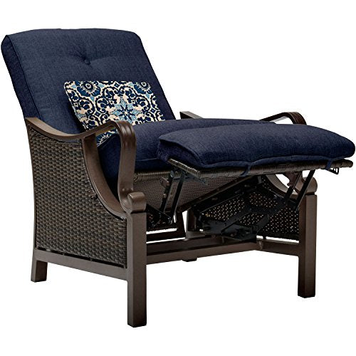 Hanover Ventura Brown Wicker Outdoor Recliner Chair with Cushions and Accent Pillow, Luxury All-Weather Outdoor Patio Recliner Chair with Rust Resistant Steel Frames for Deck, Backyard, Pool Side