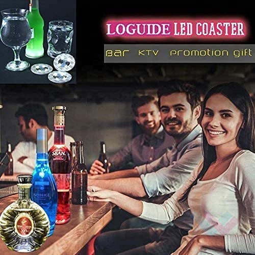 LOGUIDE LED Light Up Coasters,LED Bottle Lights, Bottle Glorifier,LED Sticker Coaster Discs for Drinks,Flash Cup Coaster Flashing Shots Light (Cool-White)