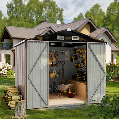 Aoxun Outdoor Storage Shed, 6.4x4 FT, Garbage Can,Outdoor Metal Shed for Tool,Garden,Bike, Brown