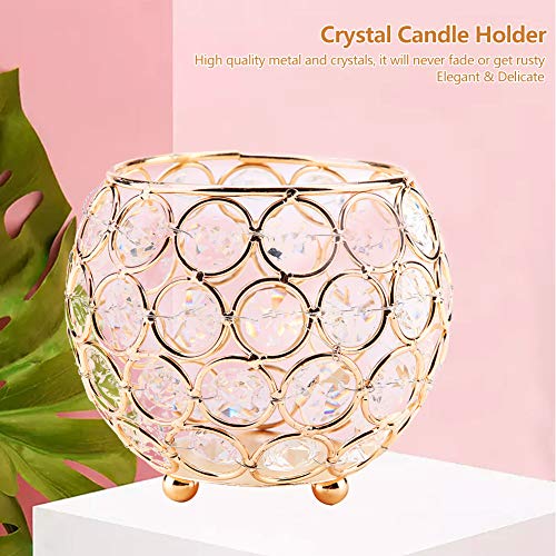 Center Pieces Decoration for Table, Candle Holder Candlestick Holders Artificial Weaving with Shining Crystal for Wedding (Gold)