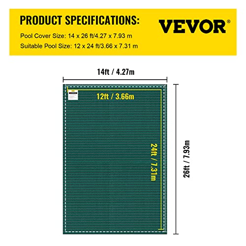 VEVOR Pool Safety Cover Fits 12x24ft Rectangle Underground Safety Pool Cover Green Mesh Solid Pool Safety Cover for Swimming Pool Winter Safety Cover