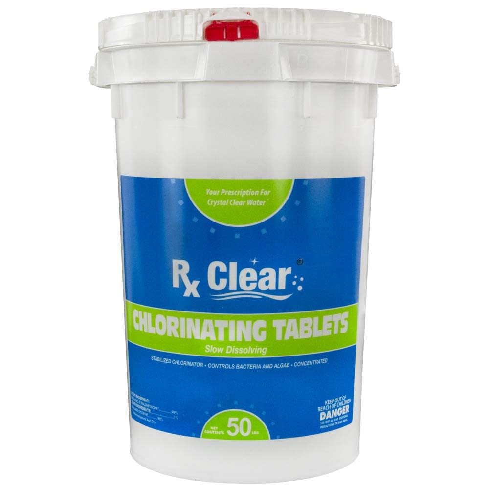 Rx Clear 3" Inch Stabilized Chlorine Tablets | 50 Pounds | Individual Chlorinating Tabs for Sanitizing Swimming Pools & Spas | Long Lasting, Slow Dissolving, and UV Protected