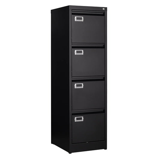 PEUKC 4 Drawer File Cabinet, Vertical Filing Cabinets with Lock, Metal File Cabinets for Home Office, Anti-Tip 4 Storage Drawers for Letter/Legal/A4/F4 Size (Assemble Required, Black)