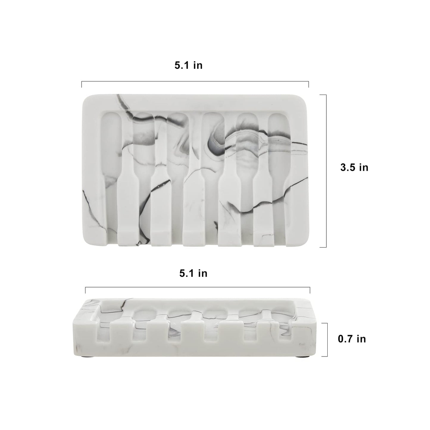 INIUNIK 2PCS Self Draining Soap Dish, Marble Look Soap Dishes for Bar Soap, Shower Soap Holder Sponge Holder Soap Tray Soap Savers for Bathroom Shower Kitchen - White