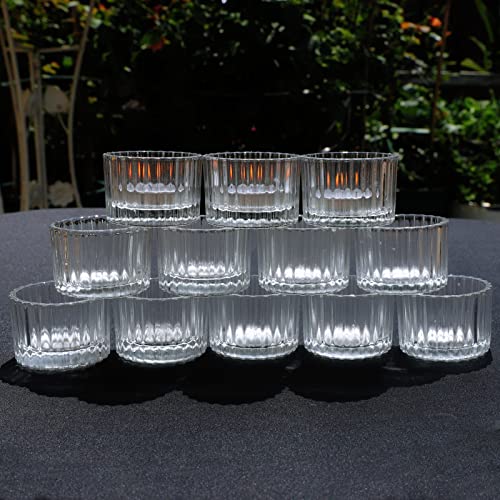 VOHO Clear Tealight Candle Holder Set of 12, Clear Glass Tealight Candle Holders for Wedding Party, Tea Light Candles Holder Bulk for Home Decor(2'' x 1.4'', Clear)