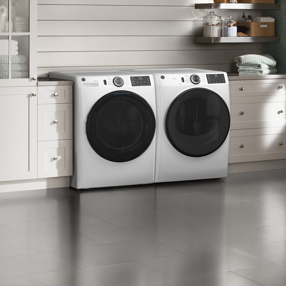 GE GFD55GSSNWW 28" Front Load Gas Dryer with 7.8 cu. ft. Capacity Built-in WiFi HE Sensor Dry and Sanitize Cycle in White