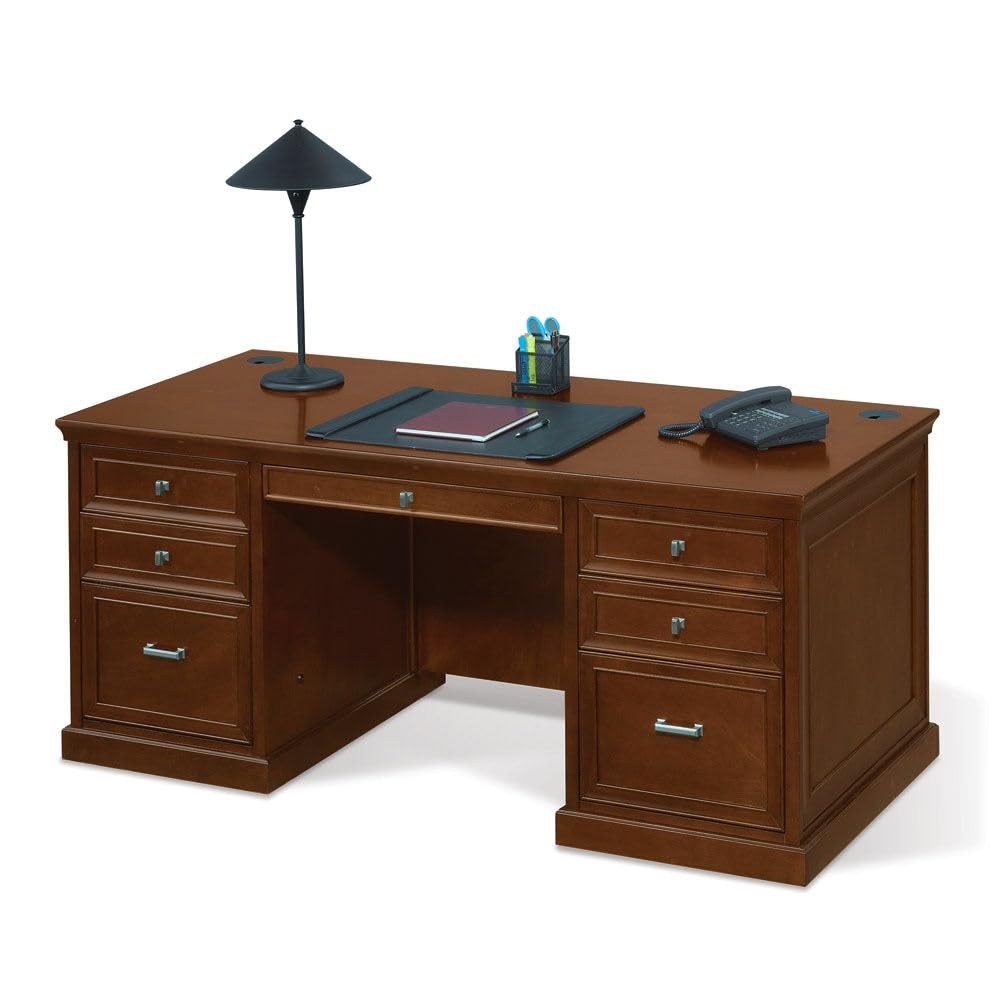 nbf signature series Statesman Double Pedestal Executive Desk - 68" W Chestnut Cherry Office Desk, Ergonomic Desk, Computer Desk, Working Desk, PC Desk for Home or Office